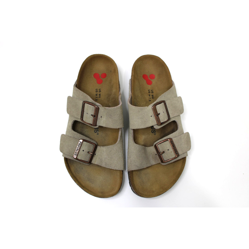 Protalus Double Strap Sandals Taupe Suede Leather Size M 6 W 7.5